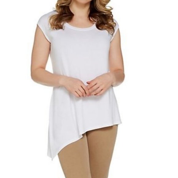 Lisa Rinna Collection Tops - Lisa Rinna Slub Knit Tee with Asymmetric Hem 5493